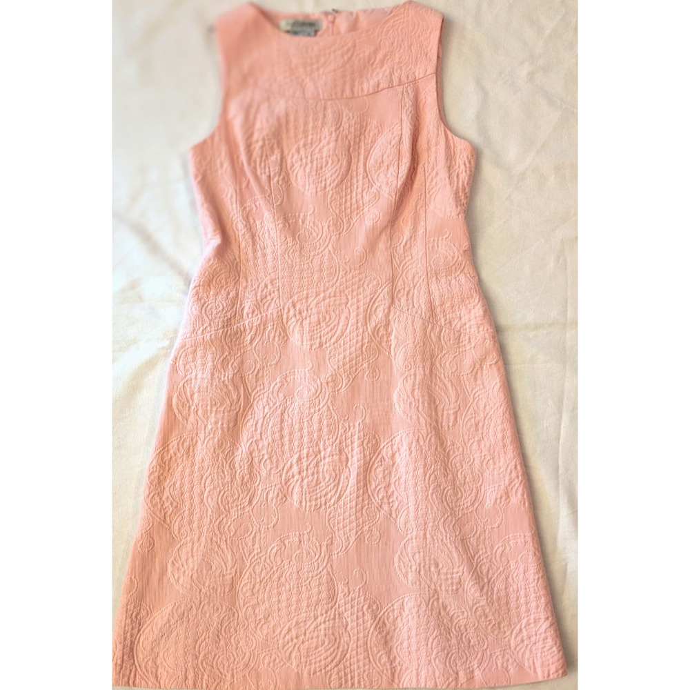 Kay Unger Pink Textured Jacquard Sheath Dress Womens 6 Sleeveless Cotton Lined